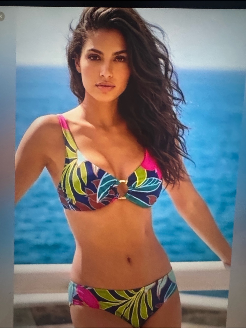 Vince Camuto Navy Bikini Bottoms with Hot Pink & Teal Floral Print